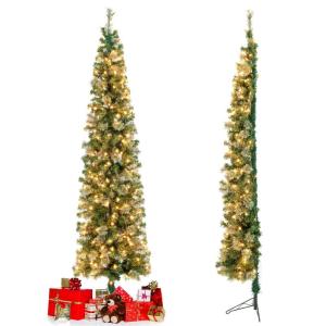 Künstlicher Bleistiftbaum 210 cm mit 150 LED-Lichtern, Halber Weihnachtsbaum mit 403 Zweige & Metallständer, Christbaum Tannenbaum Weihnachtsdekoration für Haus Geschäfte Büro