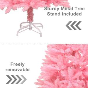 1,8 m lange kerstboom, roze kunstmatige kerstdennenboom, seizoensgebonden feestdagen, carnavalsdecoratie voor kantoor, feest, binnen en buiten, met meerdere takken en opvouwbare st