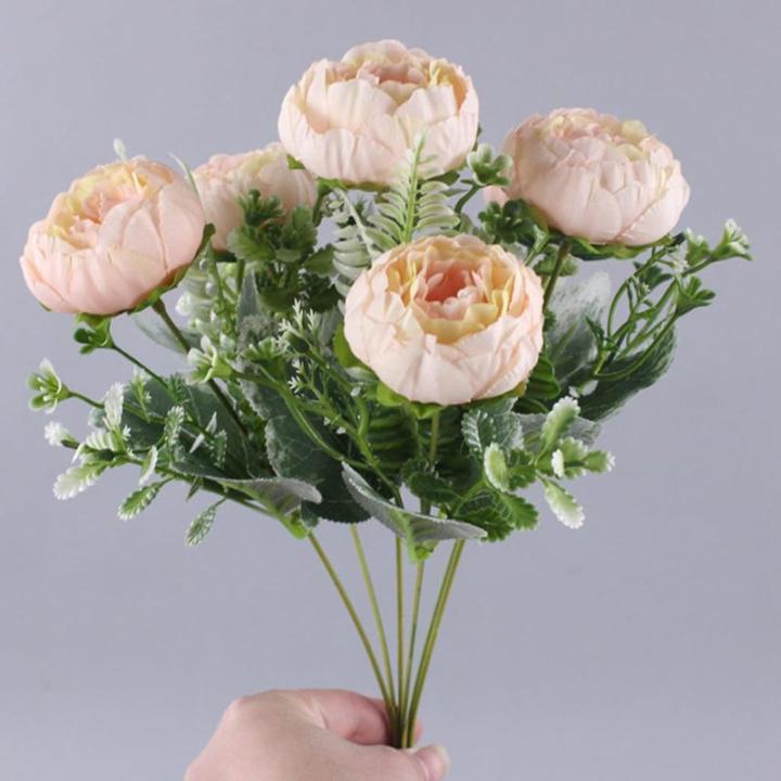 Kunstbloemen, 12 stuks, kunstbloemen, boeketten voor tuin, feest, kantoor, decoratie, bruid, bruiloftsboeket, roze decoratie 1004