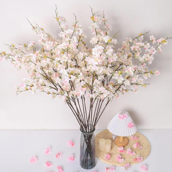 Faux Cherry Blossom Zweige 5pcs 39 Zoll realistische Kirschblütenstiele mit 4 Stielen Seidenkirschblütenblumenzweige für Vase Long Stiele Fake Blumen Vase Arrangements Style11
