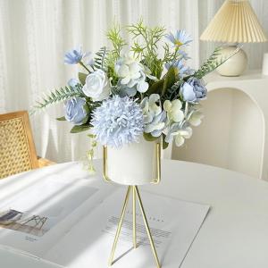 Wohnzimmerdekorationen Mit Künstlichen Blumen, Esstischkommode Und Fensterblumendekorationen, Bionische Blumensträuße Mit Regalen(Blu)