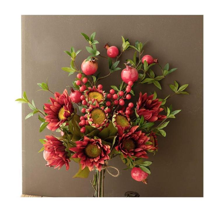 Kunstblumen Lebendige rote Granatapfel-Kunstblumen – Glas, Schaumstoff und Seide, Elegante Dekoration für Esstische, Wohnzimmer, Hochzeiten für jeden Anlass
