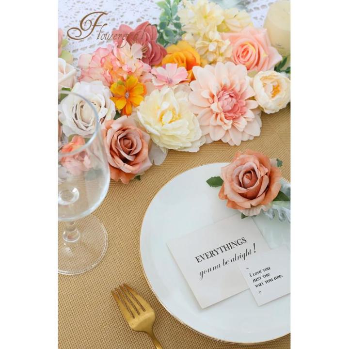 Künstliche Blumen Combo Champagner Blumen Mix Seide Blumen Dahlie Rosen mit Stielen für DIY Hochzeit Brautsträuße, Babyparty, Blumenarrangement, Tischaufsätze, Heimdekoratione