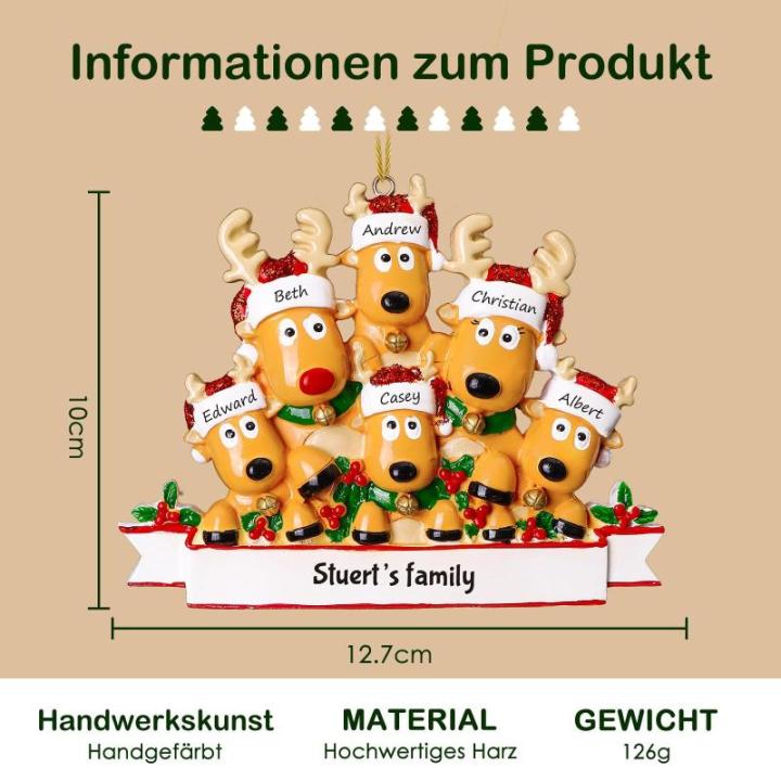 Gepersonaliseerde kersthangers met 2/3/4/5/6/7/8 familienamen - 2023 kunsthars kerstboomversiering gepersonaliseerde familie, partners en vrienden 6