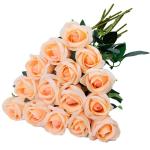 Kunstrozen, 15 stuks, kunstbloemen, net echt, lange stem, kunstrozen, kunstbloemen voor doe-het-zelf, bruiloftsdecoratie, bruidsboeket, tuin, feest, hotel, kantoor, decoratie, roze