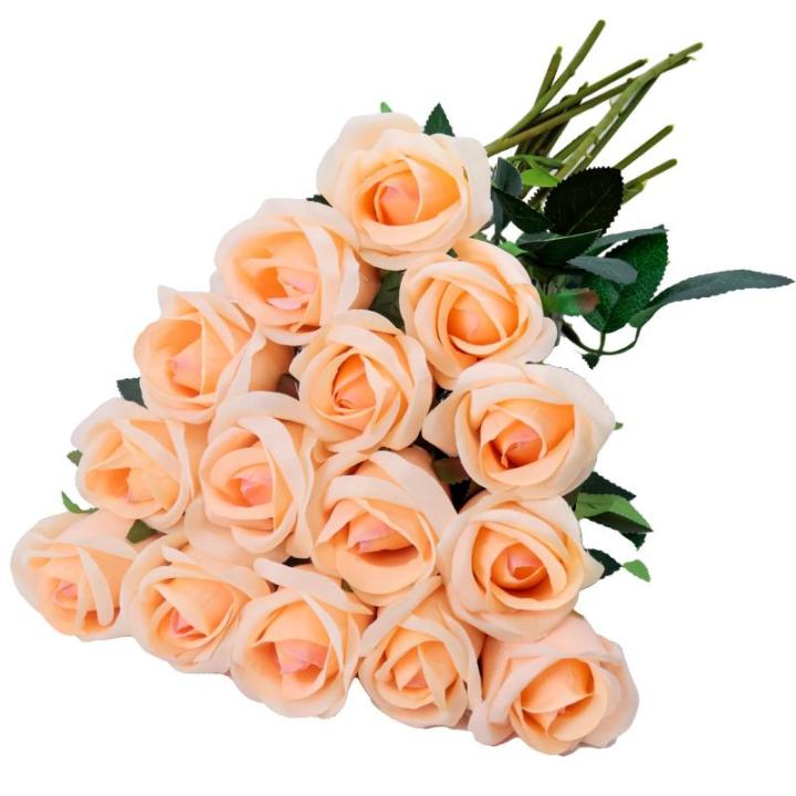 Kunstrozen, 15 stuks, kunstbloemen, net echt, lange stem, kunstrozen, kunstbloemen voor doe-het-zelf, bruiloftsdecoratie, bruidsboeket, tuin, feest, hotel, kantoor, decoratie, roze