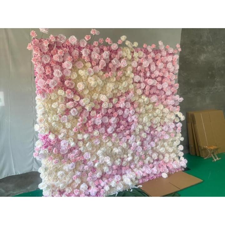 Künstliche Blumen-Wandpaneele, Rosa-weiße Blumen-Wandmatte, 3D-Stoffboden, Simulationsblume, Seidenrosen-Blumenpaneele Für Hintergrund-Hochzeits-Wanddekoration(6.56ftx9.8ft)