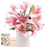 Kunstleliebloemen met 12 hoofden, lange steel kunstmatige lelies met 9 hoofden, volledige bloei, lelie en 3 lelieknoppen, namaakboeketten voor thuis, hotel, bloemstuk, feestdecorat