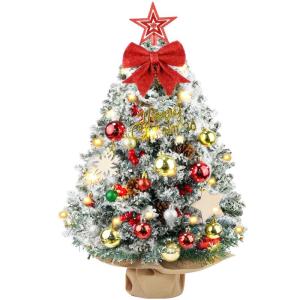 Mini-kerstboom 60 cm, tafelkerstboom met ledlampjes en sneeuwvlokken, mini-kerstboom, kleine kunstkerstboom voor thuis, kantoor, bureau