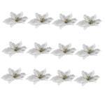 12St Doppelschicht kleine Weihnachtsblume DIY weihnachtshandwerk Christbaumschmuck Ornamente weihnachtsdeko künstliche blüten Weihnachtsbaum Party-Requisiten Plastik Silver
