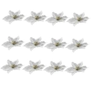 12St Doppelschicht kleine Weihnachtsblume DIY weihnachtshandwerk Christbaumschmuck Ornamente weihnachtsdeko künstliche blüten Weihnachtsbaum Party-Requisiten Plastik Silver