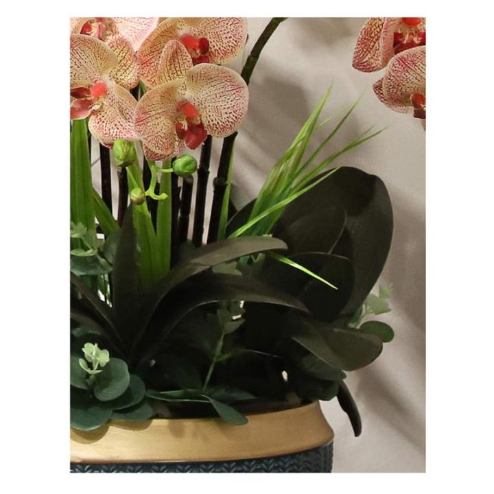 Kunstblumen Künstliche Pflanzen, Orchideen-Blumenarrangement – ​​Elegante Orchideen-Bonsai-Dekoration, künstliche Blumen mit Porzellanvase für jeden Anlass