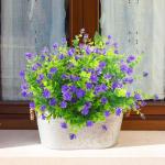 Kunstbloemen voor buiten, uv-bestendig, , bloemen in grote hoeveelheden voor het ophangen van plantenbakken, buiten, veranda, vaas, thuis, raamdecoratie, 6 bundels, paars