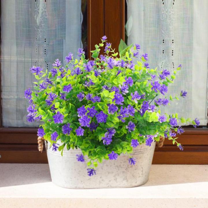 Kunstbloemen voor buiten, uv-bestendig, , bloemen in grote hoeveelheden voor het ophangen van plantenbakken, buiten, veranda, vaas, thuis, raamdecoratie, 6 bundels, paars