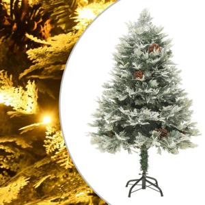 Weihnachtsbaum mit Beleuchtung und Kiefernzapfen Grün 150 cm Christbaum Dekobaum Kunstbaum mit Ständer Tannenbaum Weihnachten Künstlicher Weihnachtsbaum für Weihnachtsdeko