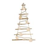 Handgemaakte kerstboom 95 cm hoog met decoraties, van hazelnoothout, decoratieve hanger, met 200 cm ledlampen, houten platen verbonden met een jute touw met een dikte van 6 mm