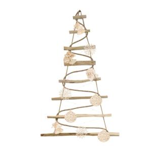Handgemaakte kerstboom 95 cm hoog met decoraties, van hazelnoothout, decoratieve hanger, met 200 cm ledlampen, houten platen verbonden met een jute touw met een dikte van 6 mm