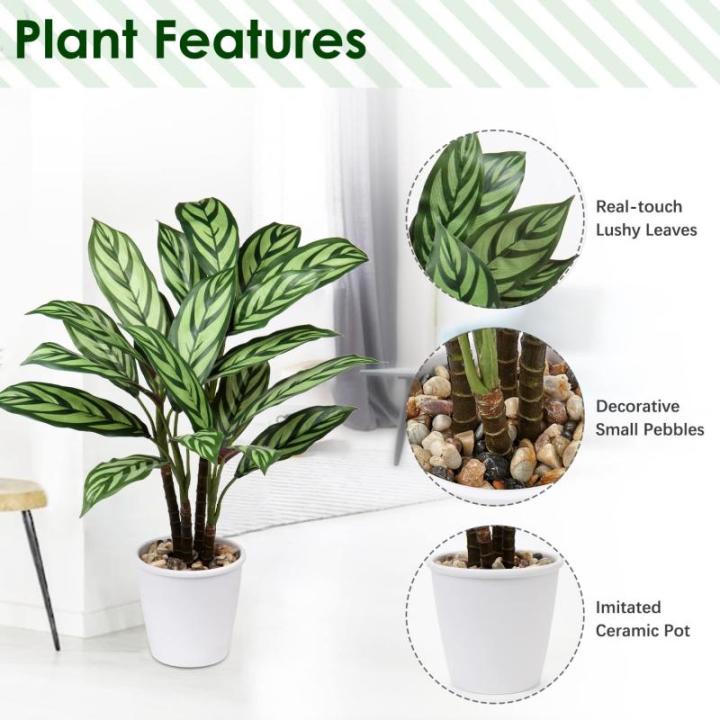 24 inch Kunstmatige Calathea Majestica Exotica Plant Faux Calathea Plant Decoratieve Indoor Nep Plant in Witte Pot voor Thuis of Kantoor