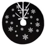Zwarte kerstboomrok, witte sneeuwvlok, bedrukt, jute kerstboomtapijt, ornamenten, decoratie voor Kerstmis (76 cm)