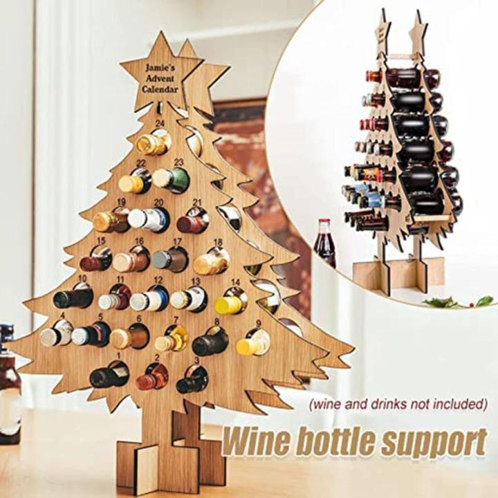Holz Weihnachtsbaum Alkoholhalter 24 Tage Countdown Adventskalender Erwachsene Advent Weinständer für 24 Mini Flaschen Weihnachten Dekor Countdown Kalender Ständer