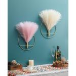 Boho wanddecoratie, grote wanddecoratie, metalen wanddecoratie, hangende kunstpampa-display, wandkunst woonkamer, slaapkamer, badkamer, eetkamer, 2 stuks goudbeige
