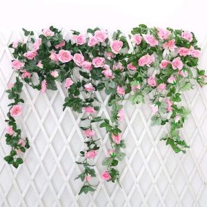 guirlande met kunstrozen, 2 stuks, 220 cm, hangende bloemen van zijde voor outdoor, indoor, bruiloft, badkamer en wanddecoratie (roze)