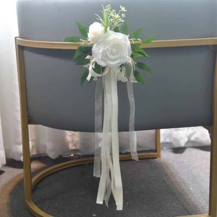 6 Stück Hochzeitszeremonie Ornamente Raffinierte Stuhlverzierungen Mit Künstlichen Blumen Kirchenbänken Blumen