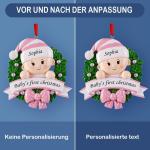Gepersonaliseerde kersthangers met naam Baby's eerste Kerstmis - 2023 kunsthars kerstboomversiering, gepersonaliseerde , cadeaus voor baby's, dochters, kleinkind, bloemenkrans