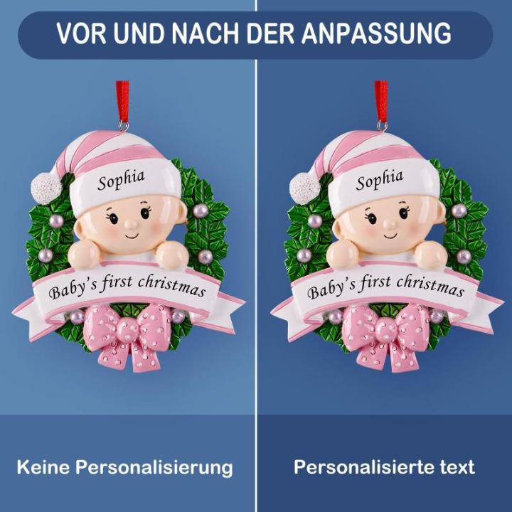 Gepersonaliseerde kersthangers met naam Baby's eerste Kerstmis - 2023 kunsthars kerstboomversiering, gepersonaliseerde , cadeaus voor baby's, dochters, kleinkind, bloemenkrans