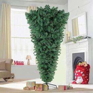 Weihnachtsbaum, 2,13 m, umgedrehter künstlicher Weihnachtsbaum mit Metallständer, grüner künstlicher Kiefernbaum, 1100 Spitzen, Weihnachtsbaum für drinnen und draußen, Weihna