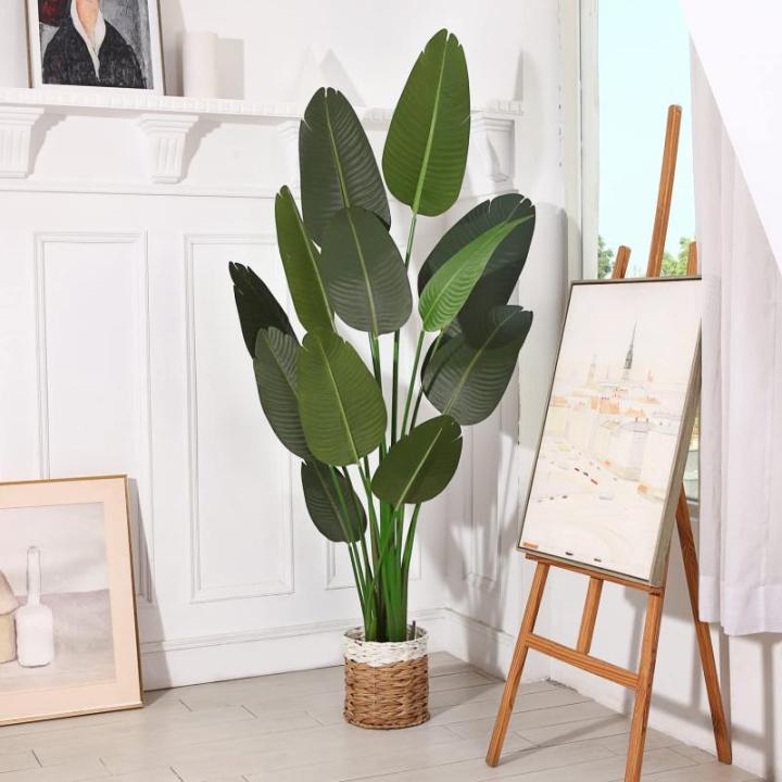 Künstliche Pflanze Künstlicher Paradiesvogel Baum 180 cm Plastik Pflanze Palme im Topf Tropical Hawaii Grün Fake Plant für Schlafzimmer Wohnzimmer Garten Deco (1 Stück)