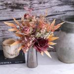 Kunstbloemen, zijden rozen, kunstbloemen als echt uitziende voor doe-het-zelf bruiloft, boeket, tuin, feest, hotel, kantoor, decoratie, tafelstukken, bordeauxrood