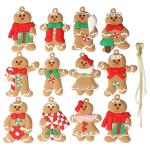Kerstboomdecoraties, peperkoek, 12 stuks, traditionele peperkoekmannetjes, kleifiguren, kerstboomornamenten, met koordje