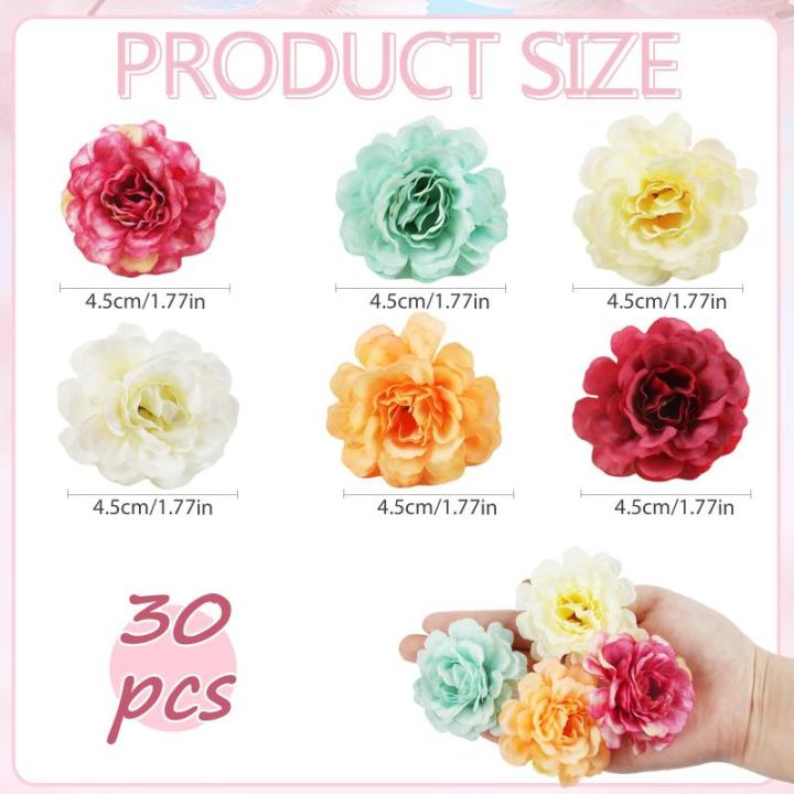 voor decoratie, 5 x 5 x 3,5 cm, voor binnen, zacht en natuurlijk, 6 kleuren, voor bruiloft, bruidsboeketten, feest, huis, kamer, decoratie, rododendron, 30 stuks