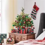 61 cm mini-kunstkerstboom met 62 takken en cementbasis, mini-tafelblad, dennenboom, moeilijk ontvlambaar, tafelkerstboom, klein, voor kerstdecoratie, groen
