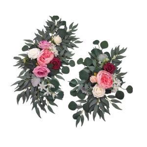 Bruiloftsboogbloemen, bloemenslingers voor bogen, woondecoratie, groene bladeren, kunstbloemenslingerset voor binnen, set van 2 voor recepties, roze
