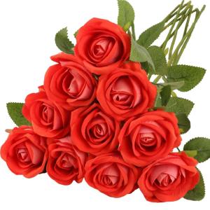 Kunstrozen, 10 stuks realistische zijden bloemen, enkele lange steel, namaakrozen, bruidsboeket voor bruiloft, thuis, feest, arrangement, hotel, tuindecoratie (lichtrood, 51 cm)