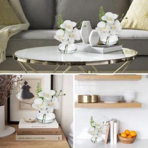 Set van 3 , kunstorchideeën, , zoals echte decoratieve bloemen met glazen vaas, badkamerdecoratie, kunstplant voor woonkamer, party, kantoor, badkamer