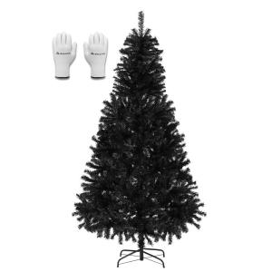 Kunstkerstboom, 210 cm, zwart, kunstkerstboom met handschoenen en metalen standaard, kerstboom als kerstdecoratie voor binnen
