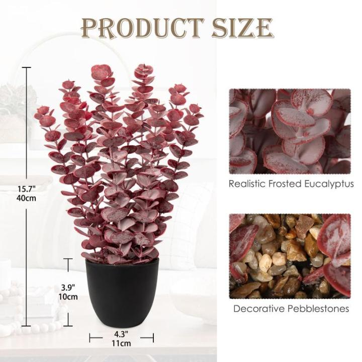 Kunstplant eucalyptus rode kunstplant als echte kamerplanten decoratieve planten in zwarte pot, hoogte 40 cm