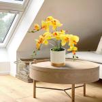 Künstliche Blume, Phalaenopsis-Bonsai-Dekoration, künstliche Orchidee, lebensechte künstliche Blume, Display in Weißgold-Topf (gelb)