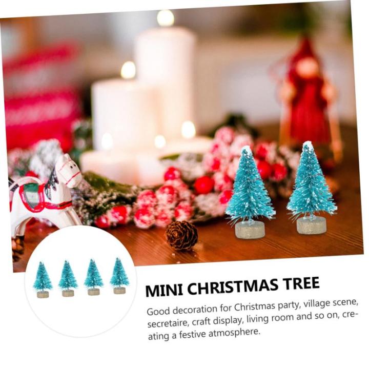 1 Set Mini Kerstboom Decoratie Kerstbomen Versierd Mini Kerstboom Decor Sneeuw Kerstboom Vier Kunstmatige Kerstboomdecoraties Sisal Zijde Blauw 24st