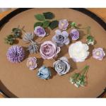Kunstbloemkoppen, rozen, pioenrozen, dahlia's, bloemhoofden, zijden bloemen, voor feest, doe-het-zelf bruid, bruiloft, bloemstukken, combo decoratie (paars)