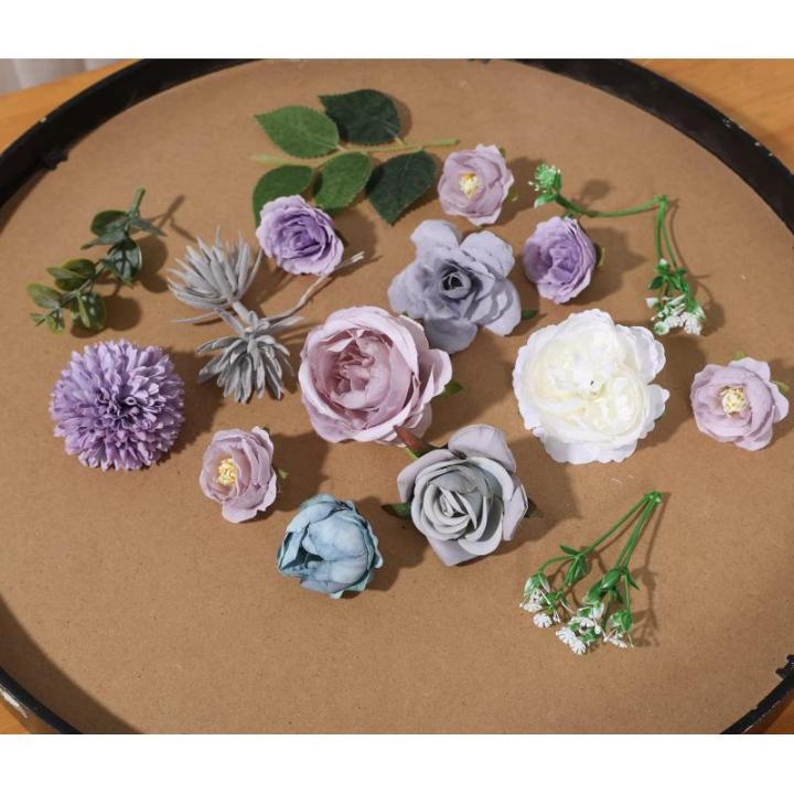 Kunstbloemkoppen, rozen, pioenrozen, dahlia's, bloemhoofden, zijden bloemen, voor feest, doe-het-zelf bruid, bruiloft, bloemstukken, combo decoratie (paars)