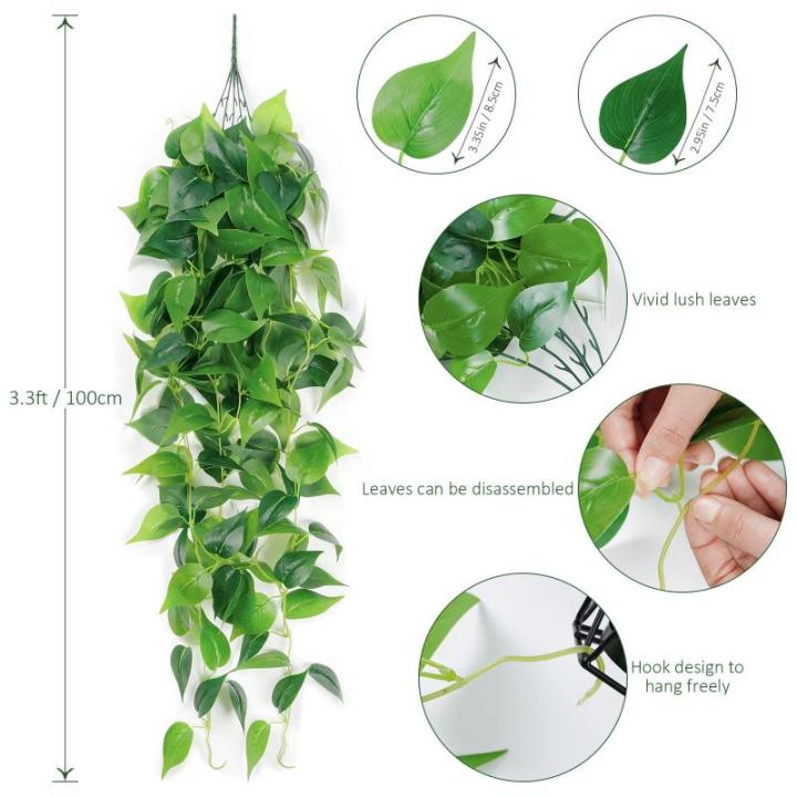 Kunsthangplanten, 3 stuks, 100 cm lange kunsthangplant, bruiloftsdecoratie, kunstklimop, wijnstokken voor muur, huis, kamer, indoor, outdoor decoratie (Lvluo)