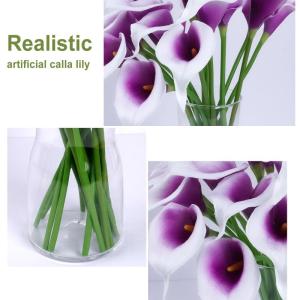 20 stuks , Calla-lelie, voor decoratie, kunstcalla-lelies, paars en wit, boeket, van realistisch latex, , boeket decoratie