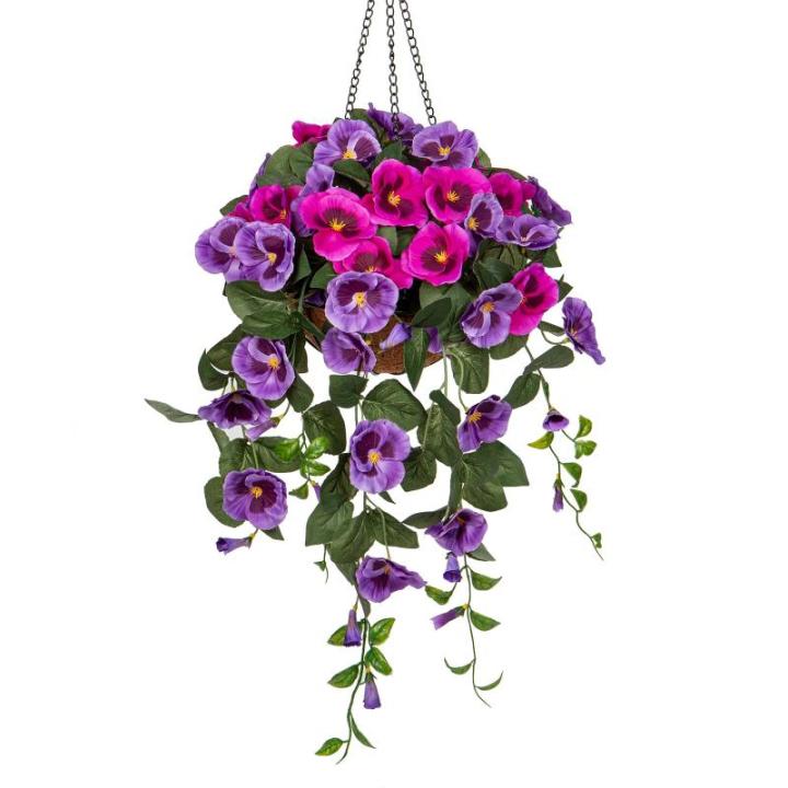 Pansy Kunstbloemen als echte viooltjes, hangende planten, kunstbloemen, Pansy met hanglamp, hoogte 80 cm, kamerplant, struik, decoratieve plant, groene plant
