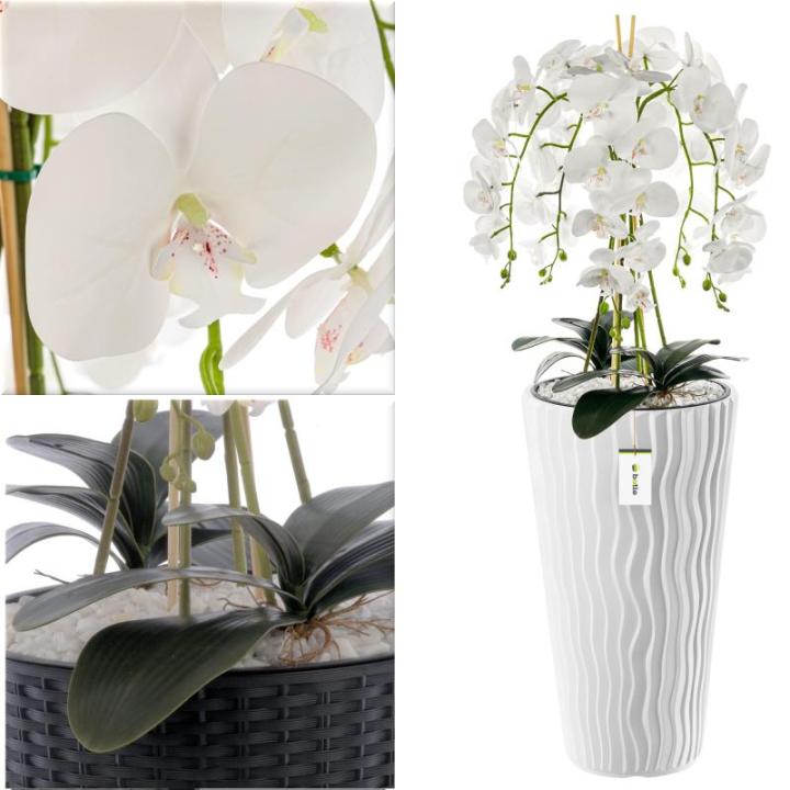 Künstliche Orchidee Kaskaden Blumenstrauß Weiß im Topf Weiß H 115 cm Heimbüro Dekoration, Kunstpflanze Orchidee, Kunstblume, Künstliche Orchidee im Topf