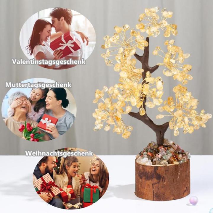 Kristallen Citrien Boom Edelstenen Kristal Boom Decoratie Steen Grote Levensboom Geldboom Kristal Geluksbrenger Boom Houten sokkel Esoterische Geschenken veel geluk