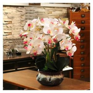 Kunstblumen Künstliche Orchideenblumen im Keramiktopf, Seiden-Phalaenopsis-Pflanzenarrangement für Bürotisch/Wohnzimmer/Schlafzimmerdekoration für jeden Anlass